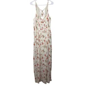 LC Lauren Conrad Pleated Maxi Dress Womens 14 White Floral Boho Cottagecore NWT